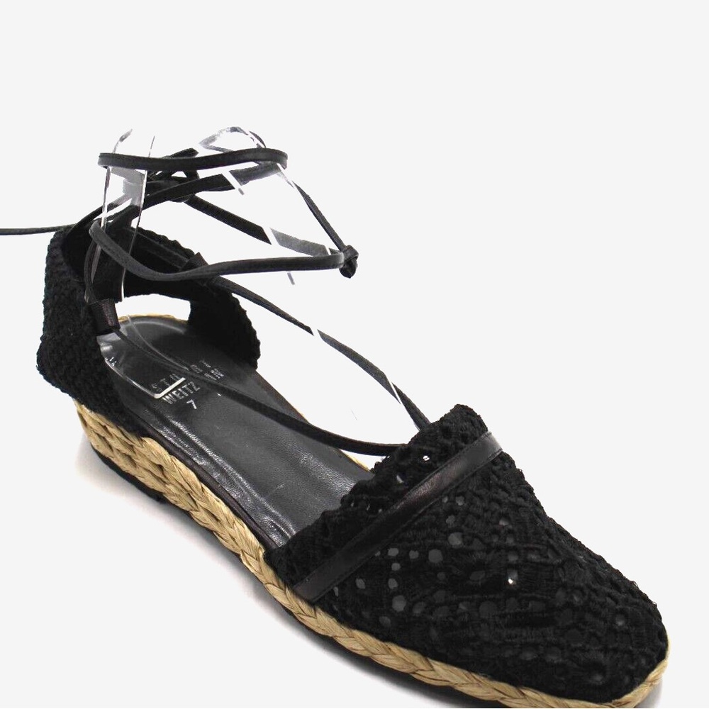 Stuart Weitzman Black and Tan Espadrilles with Classic Design